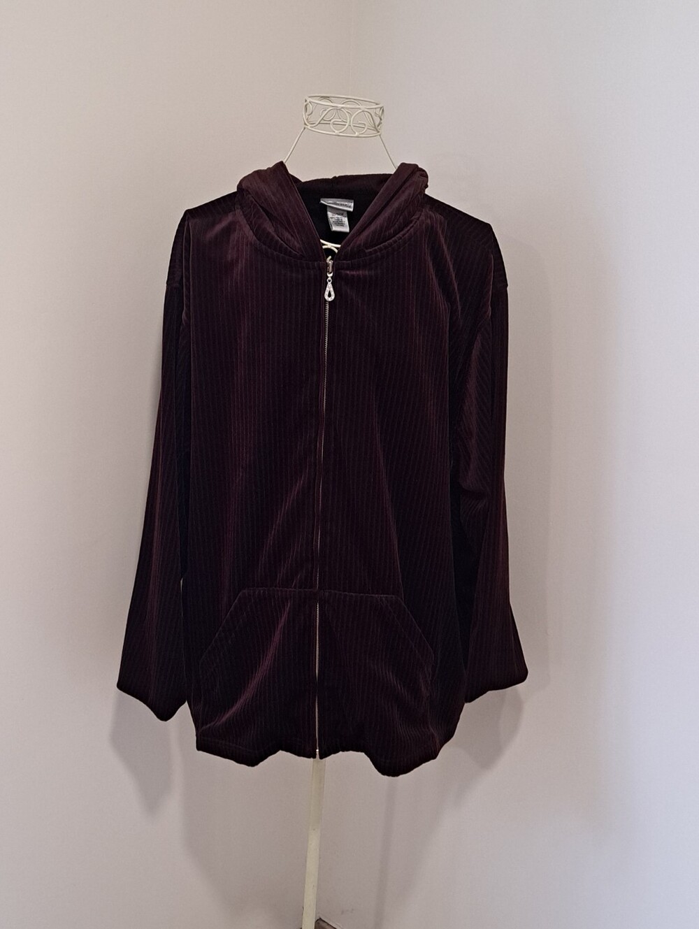 Vtg. Y2K Fashion Bug Brown Velour Track Jacket Mobwife Hooded Whimsigoth Sz. 32W